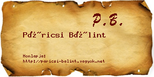 Páricsi Bálint névjegykártya
